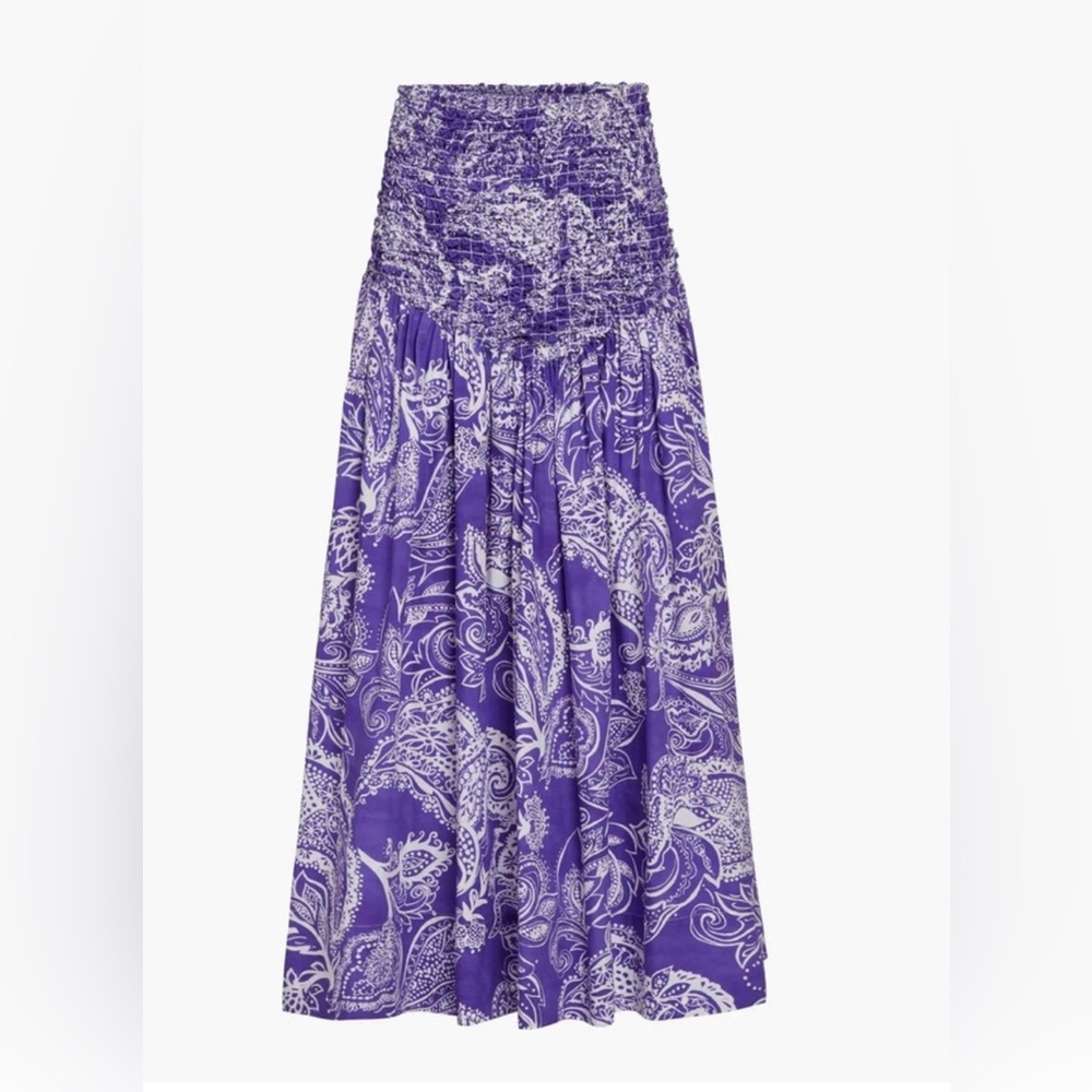 Mara Hoffman Purple Maxi A-Line Skirt with Smocked Details